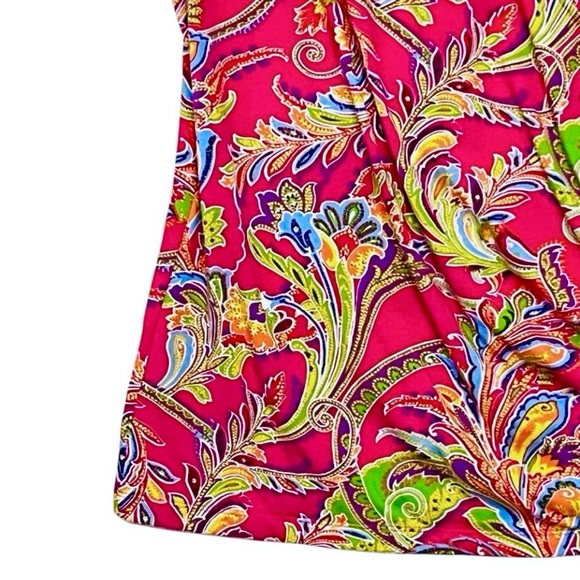 Lauren Ralph Lauren Paisle Top Wrap Short Sleeve Colorful Stretch Top Sz XL - Picture 5 of 11